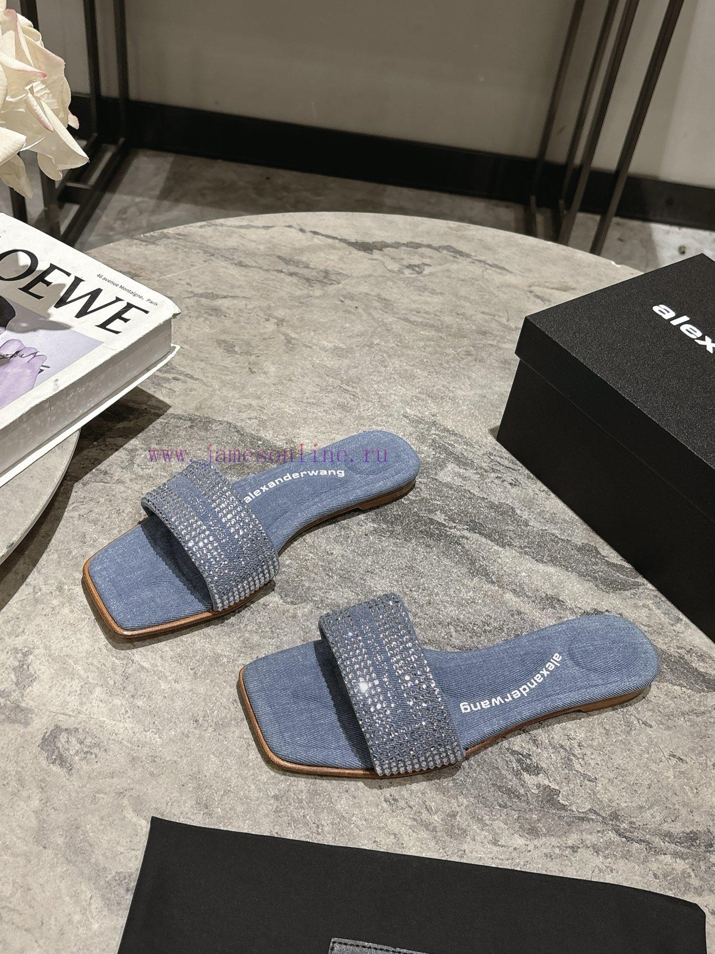 Alexander Wang's 25 Spring/Summer Women's New Logo Flat Bottom Diamond Slippers With Cowboy Sty b32qtsze - Image 4
