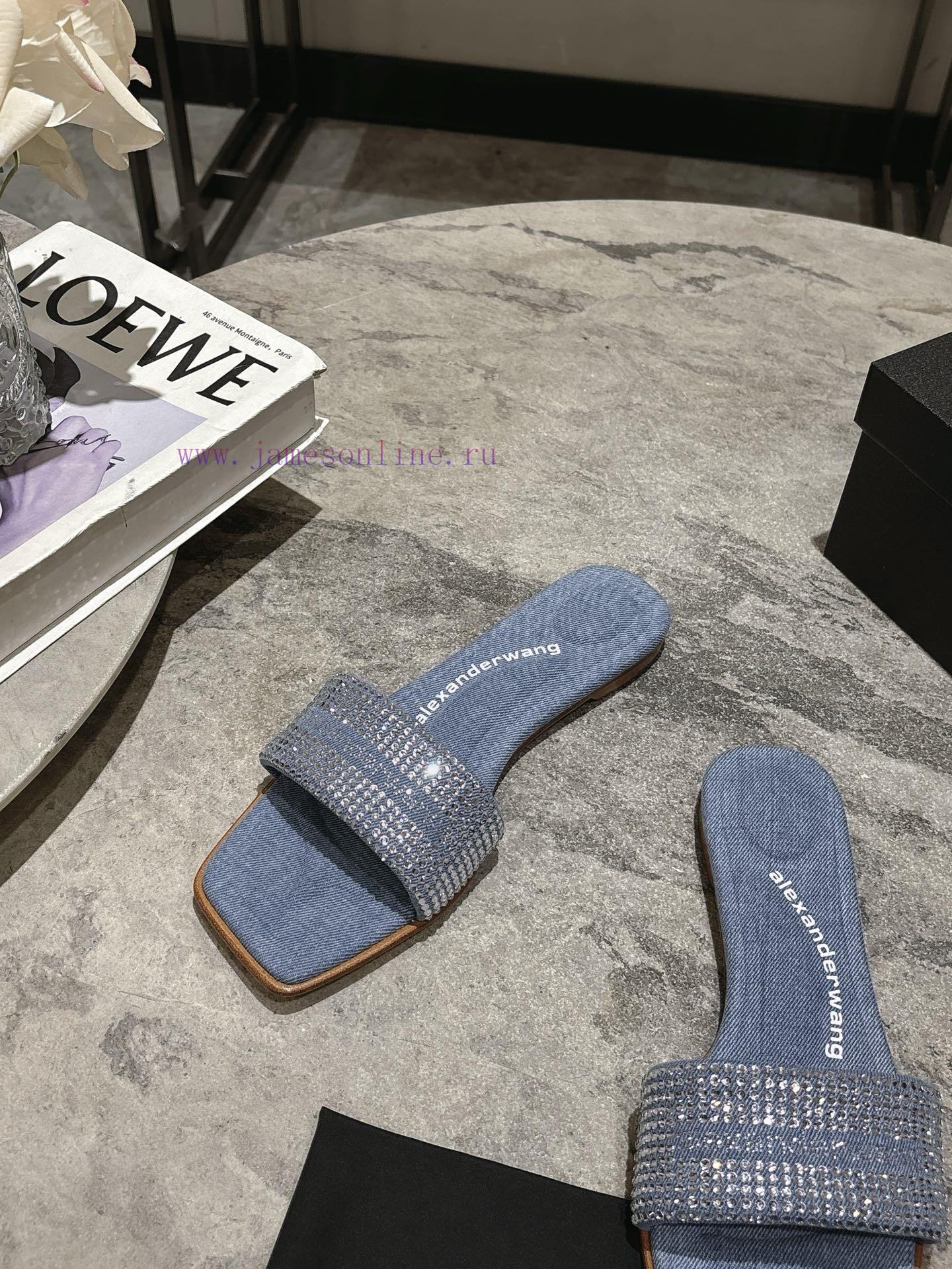 Alexander Wang's 25 Spring/Summer Women's New Logo Flat Bottom Diamond Slippers With Cowboy Sty b32qtsze - Image 5