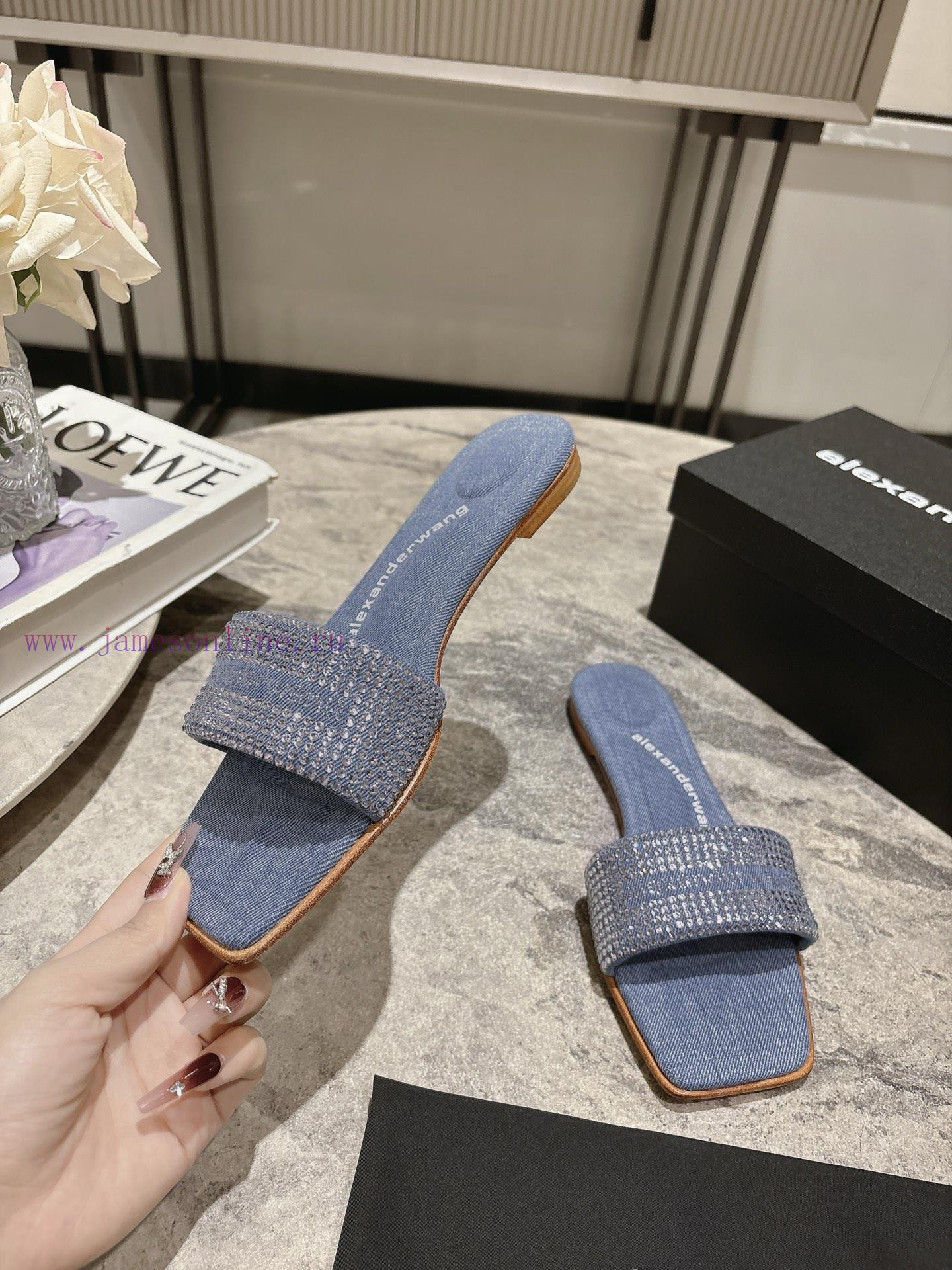Alexander Wang's 25 Spring/Summer Women's New Logo Flat Bottom Diamond Slippers With Cowboy Sty b32qtsze - Image 6