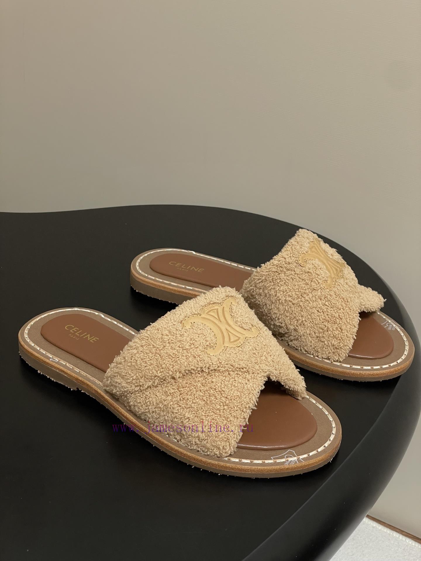 -Top Quality25ss Spring/Summer New CELINE LYMPIA Twisted Plush Slippers Triumphal Arch Plush Fa fjr1bn7f