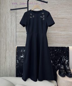 louis vuitton malta | LM003 New Dress ️Dior 70% Wool Full Nail Bead Dragonfly Slim Fit Short Sleeved Dress Black SM fp4v0svd | louis vuitton shoes star