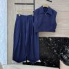 DG008 New Set ️100% Linen Zipper Vest Vest Vest ➕ Hemp Cropped Pants Set Light Blue And Dark ffobr8mb